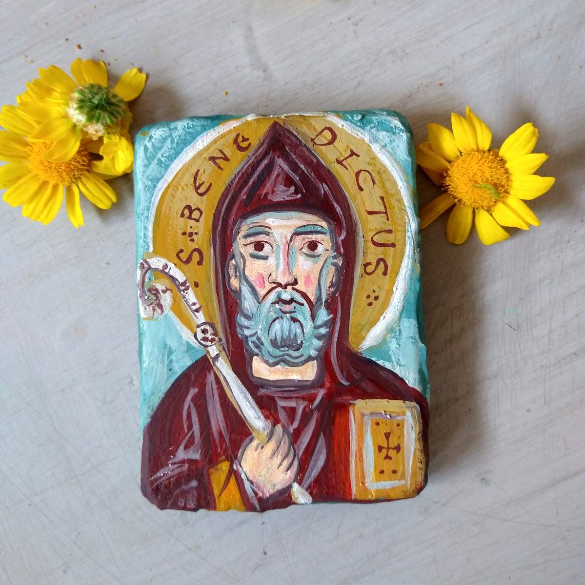 Saint Benedict Of Nursia Repurposed Wood Painting - Angelicon ...